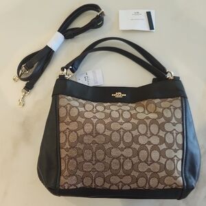 Coach Black and Tan Signature Shoulder Bag